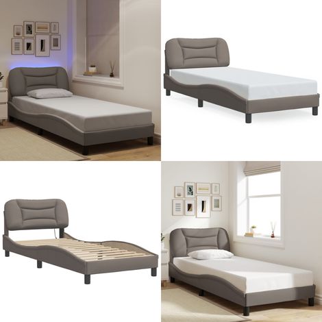 Cadre de lit avec LED sans matelas taupe 80x200 cm tissu - Lit Plateforme - Lit Design - Cadre Lit - Tête De Lit Rembourrée - Éclairage Led - Home & Living (1/5)