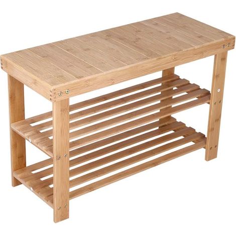 Étagère à Chaussures avec Banc Bambou Étagère à Chaussures avec 2 étages 70x28x45cm Placard à Chaussures (1/5)
