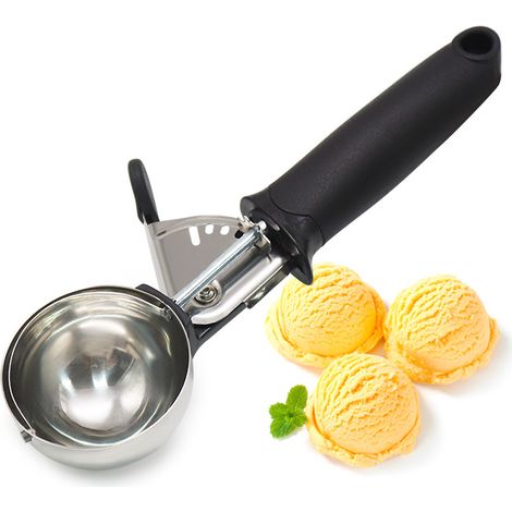 Paletta per gelato professionale in acciaio inox con grilletto - nera (1/5)
