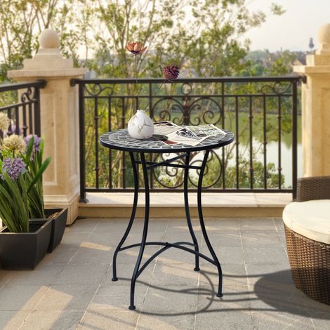 Garten- und Outdoortisch aus schwarzem Metall und Keramik