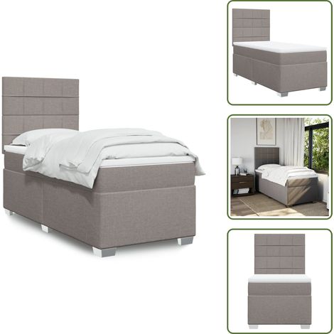 The Living Store Sommier à lattes de lit avec matelas Taupe 90x200 cm Tissu - Lit Double - Lit Tapissier - Literie - Matelas À Ressorts Ensachés - Tête De Lit Ajustable