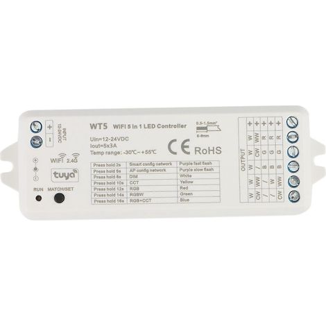 Contrôleur/variateur LED 5 en 1, bande LED CCT RGB RGBW RGBWW RGBCCT, maison connectée, télécommande WiFi 2.4G RF. (1/5)
