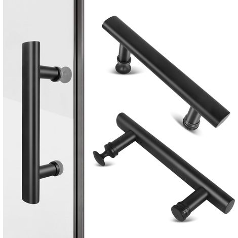 Lot de 2 poignées de porte de douche en acier inoxydable avec boutons en plastique pour portes coulissantes en verre Noir 145 mm (1/5)