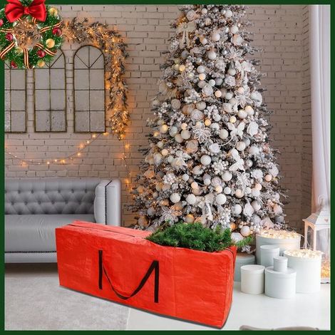Sac de rangement pour sapin de Noël – Boîte de rangement résistante avec poignées renforcées (122 x 38 x 53 cm, rouge) (1/5)