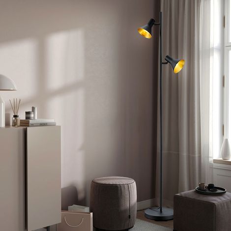 Lampadaire rétro noir projecteur de plafond de salon rotatif dans un ensemble comprenant des ampoules LED