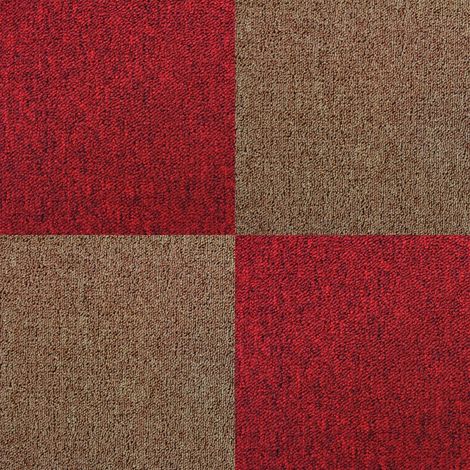 40 Losetas Moqueta 50x50cm Arena y Rojo Escarlata Cobertura 10m² Parches para Moqueta Casa Hogar Oficina Tienda Taller Losetas de Alfombra Baldosas Suelo Adhesivas Resistentes Facil Instalación