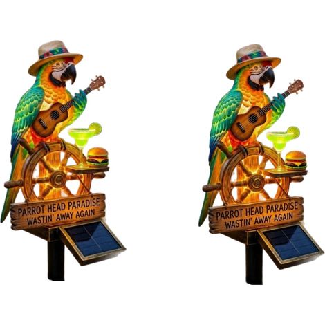 Lot de 2 lampes solaires de jardin décoratives perroquet sur gouvernail de bateau, LED lumière chaude, piquet à enfoncer pour extérieur terrasse (1/3)