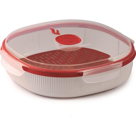 Snips - Vaporiera Microonde Bianca 2L per Cottura a Vapore con 1 Contenitore e Griglia Interna - Contenitori per Alimenti, Contenitore per Microonde 24,5x24,5x7 Made in Italy (1/4)