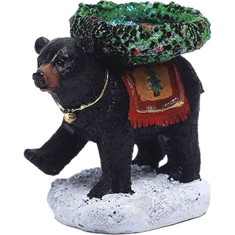 Support À Bougie Ours - En Résine Noire - Pour Décoration De Table De Fête - 9 x 8,5 x 6,5 cm - 1 Pièce (1/5)