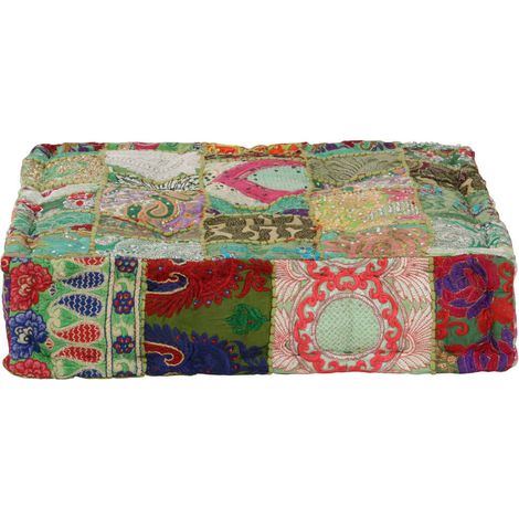 Pouf Flickwerk Quadrat Baumwolle Handgefertigt 50×50×12 cm Grün
