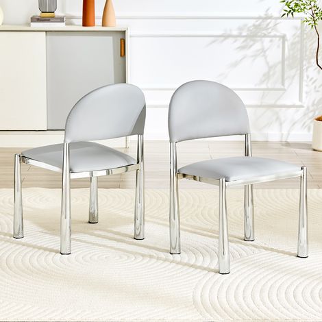 Ensemble de 2 chaises de salle à manger modernes, chaises rembourrées avec dossier semi-circulaire, chaises de cuisine en similicuir et pieds en métal, chaises uniquement (table non incluse), hauteur (1/5)