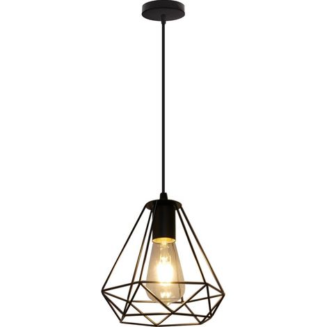Lampe À Suspension Industrielle Vintage En Noir 20CM Lustre En Diamant En Métal Plafonnier Moderne Pour Hôtel, Cuisine, Ferme, Couloir (1/5)