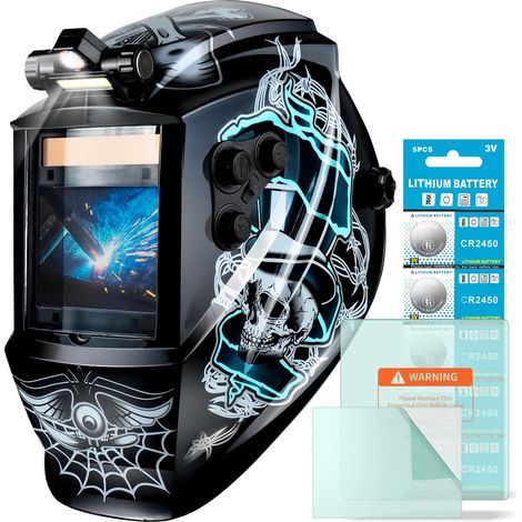 Zosudull – Casque de soudage à grande vue 10 x 8 cm - avec lumière LED à énergie solaire True Color - 4 capteurs d'arc Large ombre - 45-8/9-13 Casque de soudure avec meu
