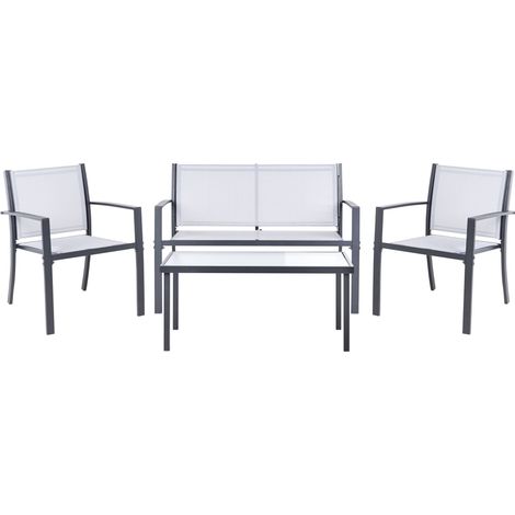 Garden Sofa Set Grey Steel Lounge Set 4 Seater Set with Table Industrial Modern Style Garden Patio Balcony TAVOLETO