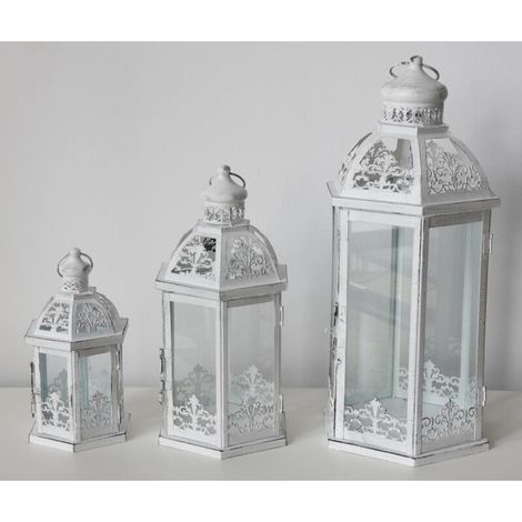 Metall Laterne Oriental 3er Set Weiß Innendekoration Lampe Windlicht Beleuchtung (1/5)