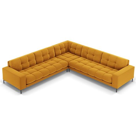 Canapé d'angle symétrique 6 places en velours jaune (1/5)