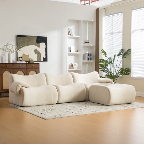 Sofá modular de compresión de tela chenille, relleno con espuma de alta elasticidad 30D. Fácil de mover y con base antideslizante, ideal para salas de estar y otros espacios. BEIGE (1/5)