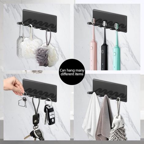 Soporte autoadhesivo para cepillos de dientes para baño,Organizador de cepillos de dientes,5 ranuras,Acero al carbono,Negro (1/4)