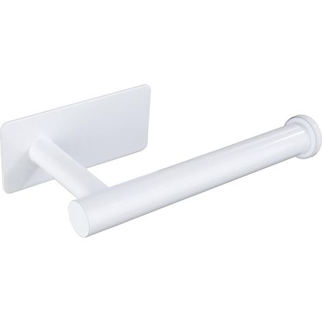 Portarrollos de papel higiénico de acero inoxidable, no requiere taladrar, apto para baño y cocina, cuadrado blanco. (1/5)