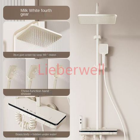 Ensemble de pomme de douche intelligente à température constante, avec corps en cuivre de 59 précision, 4 fonctions pour sortie d'eau et pressurisation d'air