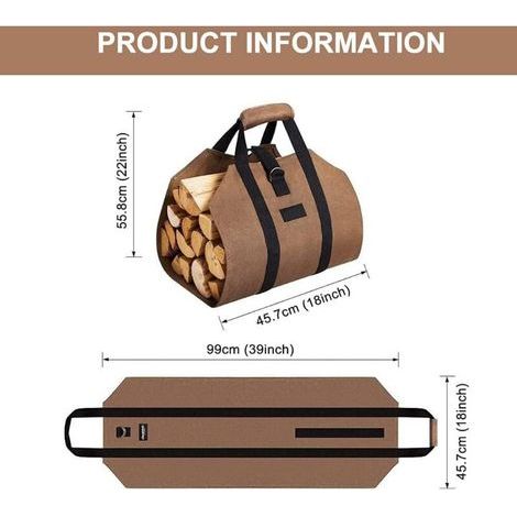 Brennholz-Tragetasche, Brennholz-Tragetasche aus Segeltuch, tragbarer Holzkorb für Kamin, Holzofen, Brennholz, Camping, Strand – 100 x 46 cm (1/5)
