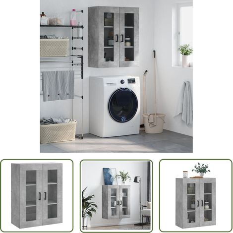 The Living Store Armoire murale gris béton 69,5x34x90 cm - Armoire Murale - Meuble De Rangement - Armoire Grise - Armoire Suspendu - Étagère Murale (1/5)