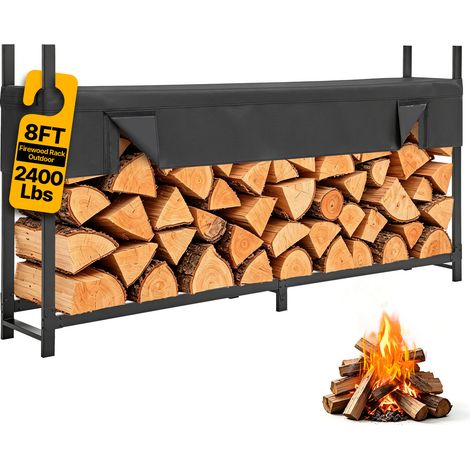 VEVOR Range-buches Exterieur avec Housse 244 cm Porte-buches Metal Noir pour Cheminee, Terrasse, Cour, Charge 1100 kg, Tubes Acier Carbone, Support a Bois de Chauffage Robuste avec Accessoires (1/5)
