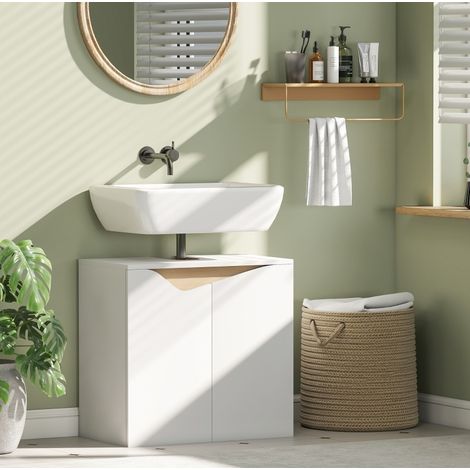 Meuble sous vasque 60x35x57,9 cm en bois blanc, avec rangement, pour salle de bain FloraGrace (1/5)