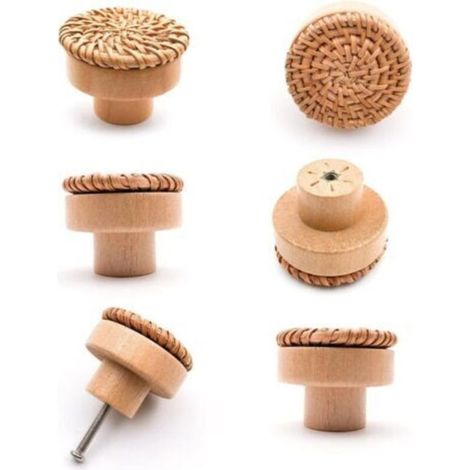 6 pièces Poignée meuble bois Poignée tiroir en bois Boutons de meuble -convient pour armoires de cuisine, poignées de porte, tiroirs et salon 40 x 30 mm (1/4)