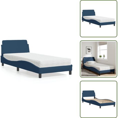 The Living Store Lit avec matelas bleu 80x200 cm tissu - Lit Double - Lit Plateforme - Lit Design - Lit Confortable - Literie (1/5)