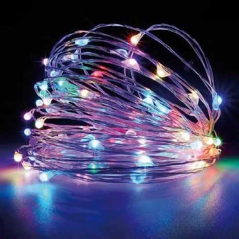 Catena luminosa led Natale filo rame 100 micro led batteria 10MT luce MULTICOLOR (1/5)