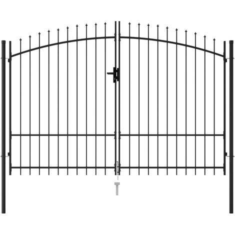 INLIFE Portillon double porte avec dessus à pointe Acier 3x2 m Noir (1/5)