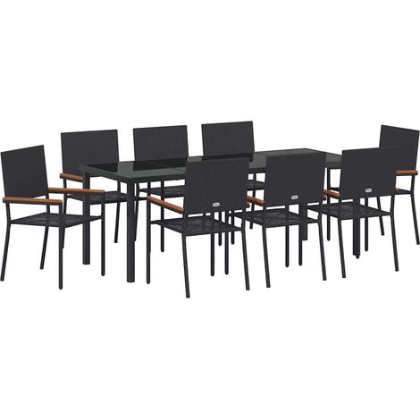 Maison Exclusive - Set da Pranzo per Giardino con cuscino 9 pcs Nero polyrattan