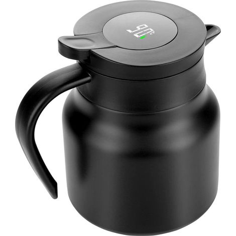 Vakuum-Teekanne mit Teesieb, Filter für losen Tee, Kaffeemaschine aus Edelstahl mit Temperaturanzeige, 800 ml, schwarz (1/5)