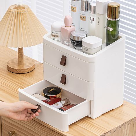 White Desktop Plastic Three Tier Drawer Organizer (1/5)