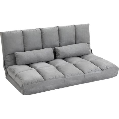 Divano Letto Pieghevole da Pavimento 130x73x60 cm Schienale Reclinabile Grigio Chiaro (1/5)