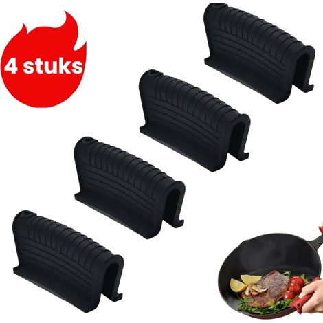 ensemble de 4 pièces pinces de poignée en silicone isolantes et antidérapantes pour poêles protège poignées anti brûlure protège poignées en silicone couleur noir (1/5)
