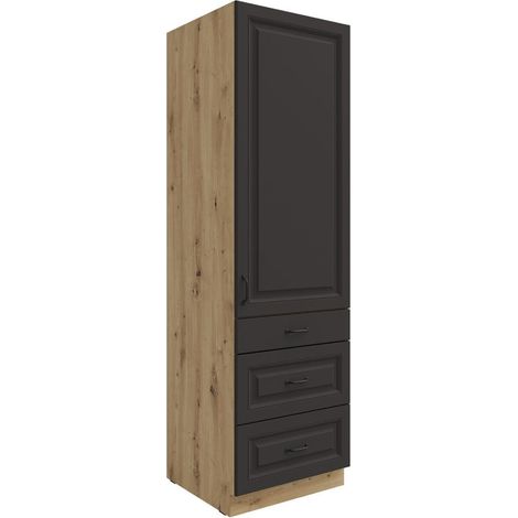 Küchen Hochschrank 60 cm mit Schubladen Stilo Grau + Eiche Artisan Küchenzeile Küchenblock Einbauküche Landhaus Küche (1/5)