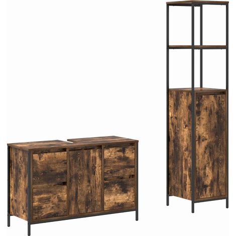 Badezimmermöbel-Set mit Tür 2 pcs Geräucherte Eiche und Schwarz
