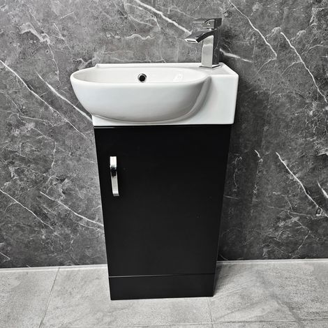 Black Cloakroom Vanity Unit 450mm Slimline Vanity Unit & Basin Choice of Taps, Without Tap & Waste (1/5)