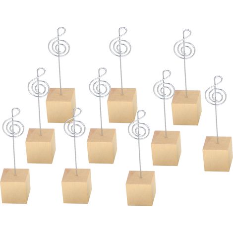 Lot de 10 pinces à notes, porte-photos, supports pour cartes de message, supports en métal et base en bois massif, artisanat