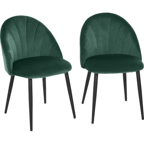 Homcom – Chaise de cuisine velours vert et noir – Lot de 2 – Dossier ergonomique – Pieds en métal – Dimensions 52x54x79cm – Confort optimal (1/5)