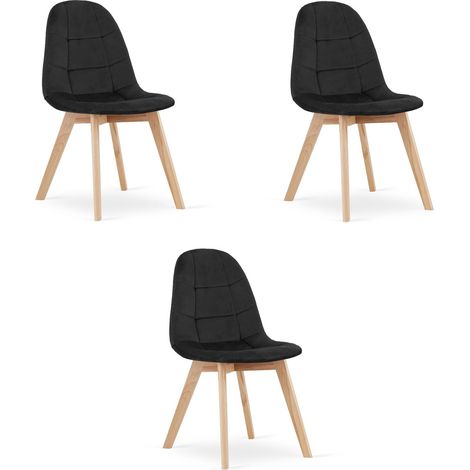 Set di 3 sedie Bora in velluto nero e legno di faggio (1/5)