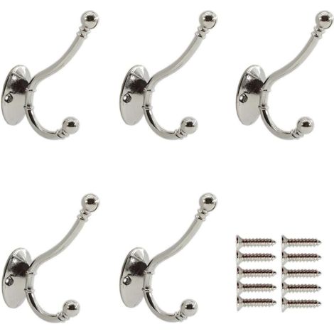 Set mit 5 Wandhaken aus Metall zum Aufhängen von Mänteln, Handtüchern, Schlüsseln, Pflanzen, Kleidung, Taschen, rustikale und wasserdichte Duschhaken für Garage, Küche, Bad, mit Schrauben (Silber) (1/5)