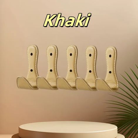 Ensemble de 5 crochets métalliques rembourrés kaki - Organisateur mural pour manteau, serviette et clés, idéal pour salle de bain, entrée ou chambre (1/5)
