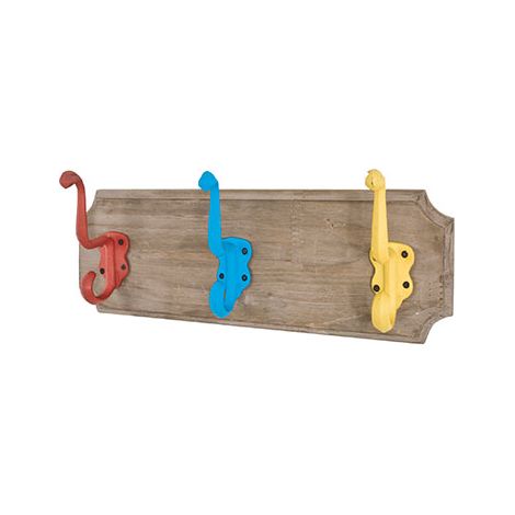 Portemanteau mural vintage enfant 3 crochets 35x8 cm en bois naturel