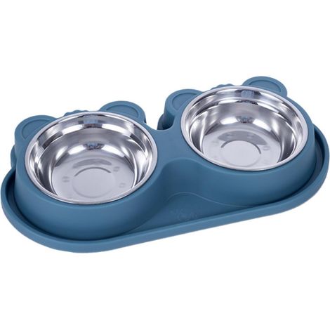 Nourriture et bol d'eau pour chats, bol pour animaux de compagnie en acier inoxydable non glissant double design, chats et chiens (1/5)