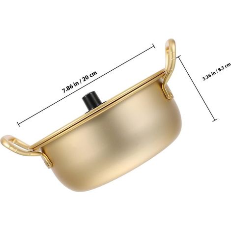 Marmite à ramen en aluminium jaune de 20 cm avec couvercle et double poignée pour la cuisson des soupes sur la cuisinière (1/4)