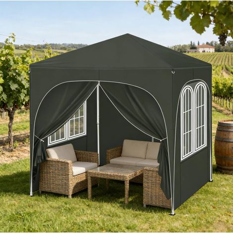 Gartenpavillon 2x2 m faltbar mit Seitenwänden grau OKMYHOME (1/5)