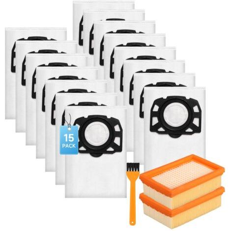 Lot de 15 sacs aspirateur + 2 filtres pour Kärcher WD4, WD5, WD6, MV4, MV5, MV6 - Accessoires compatibles 2.863-006.0 / 2.863-005.0 (1/5)